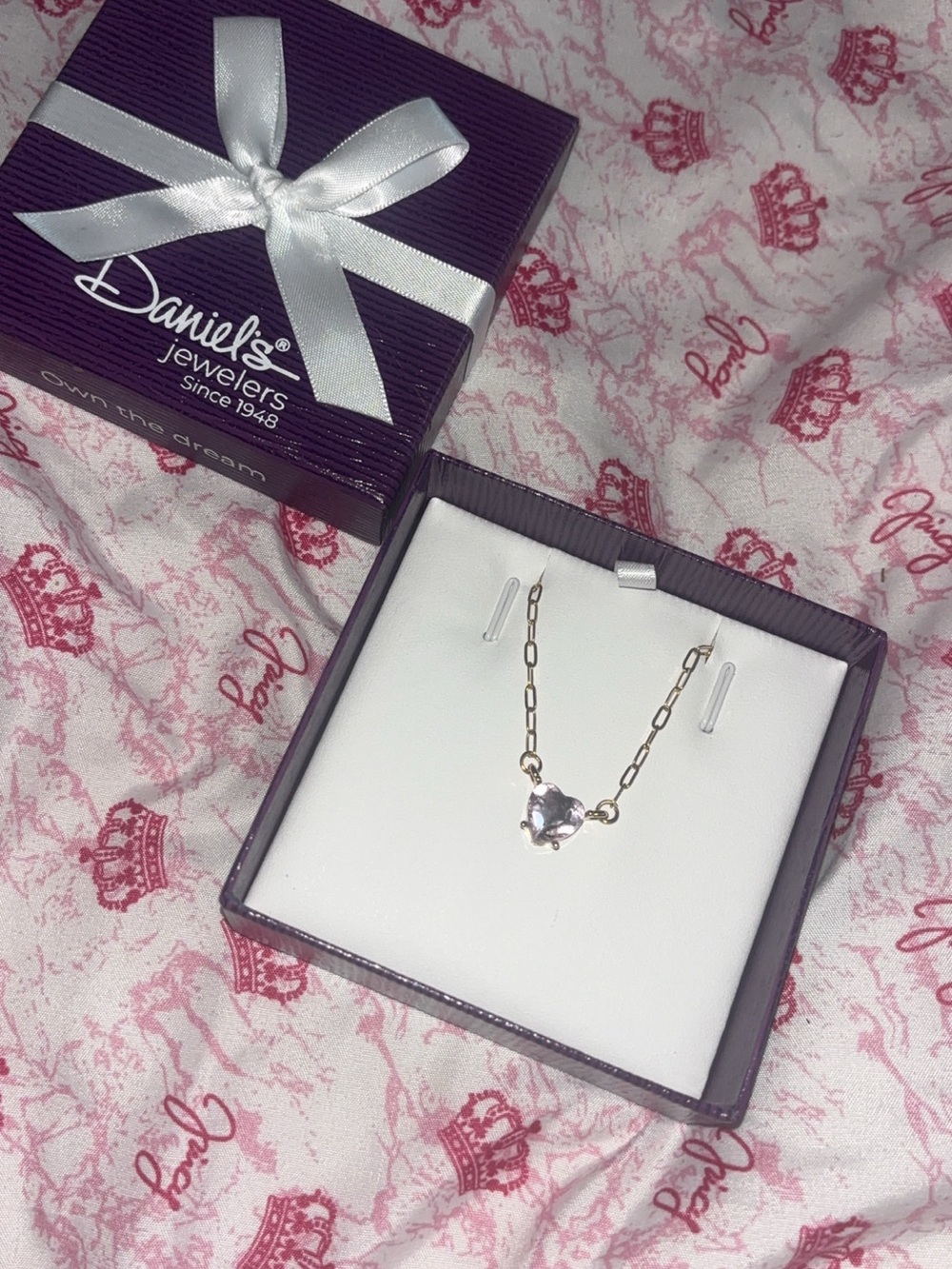 Gold Heart Pendant Necklace with Pink Stone